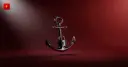 Glossy 3D anchor with a padlock on a dark crimson background — symbolizing sanctions on the Strait of Hormuz scheme