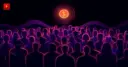 A diverse glowing crowd of silhouettes beneath a hovering coin symbol — cover for the Ripple pushback on the WSJ 'crypto boys' editorial news