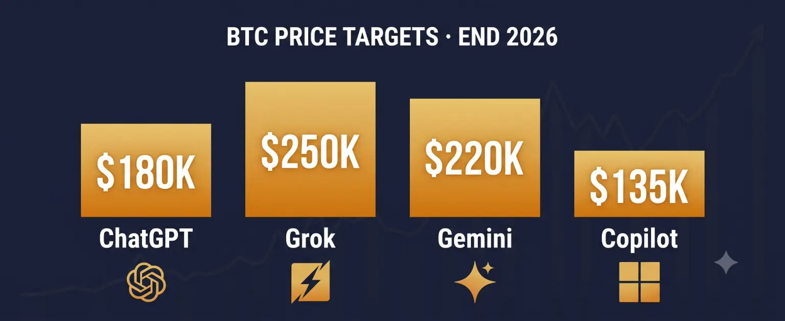 News cover: ChatGPT, Grok and Gemini Predicted Bitcoin's Price by End of 2026 — From $85K to $250K