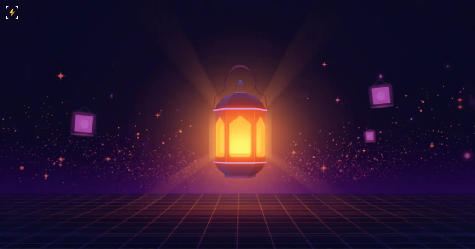 A glowing amber lantern casting light rays into darkness, with small picture-frame icons floating nearby, symbolizing a tool that protects artists' work from AI scraping