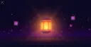 A glowing amber lantern casting light rays into darkness, with small picture-frame icons floating nearby, symbolizing a tool that protects artists' work from AI scraping