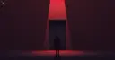A faceless silhouette standing at a doorway lit deep red, illustrating leaked home addresses of hardware wallet buyers