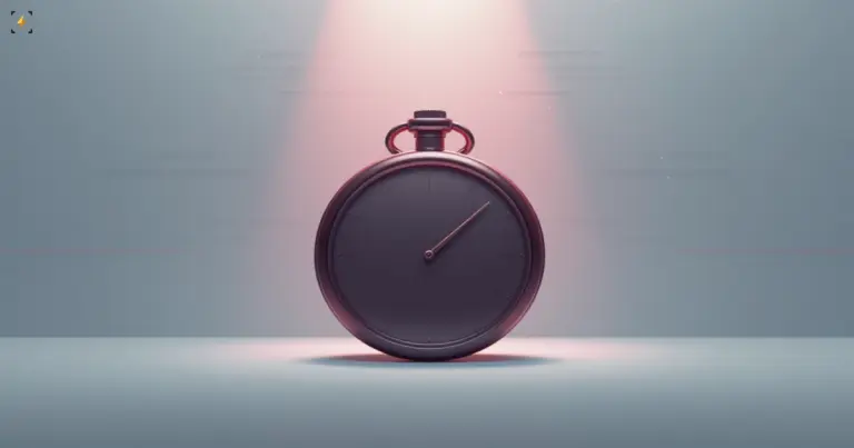 A matte plum stopwatch with a blank dial on a cool grey ground, illustrating a one-day revenue lead against a monthly average