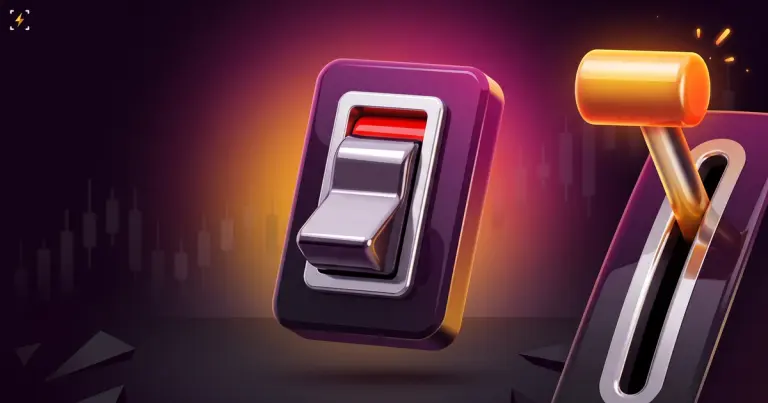 Toggle switch flipped off with red showing beside a throttle lever pushed to its top stop