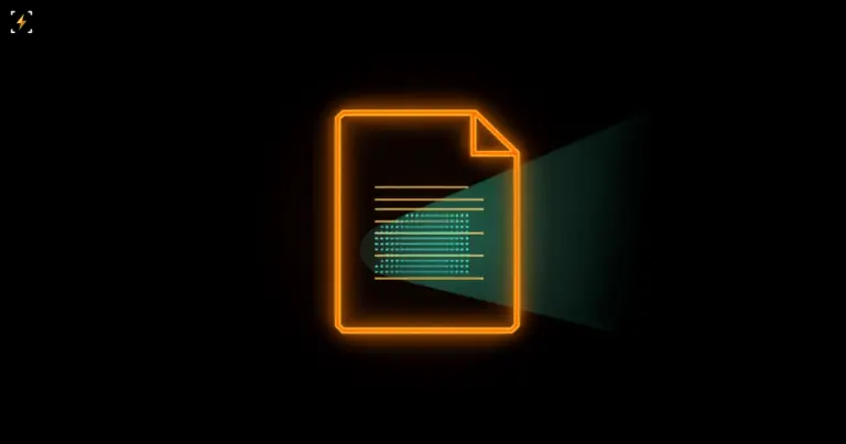 A glowing document with text lines revealing a hidden dot-grid pattern under a scanning beam, symbolizing detection of an invisible AI text watermark