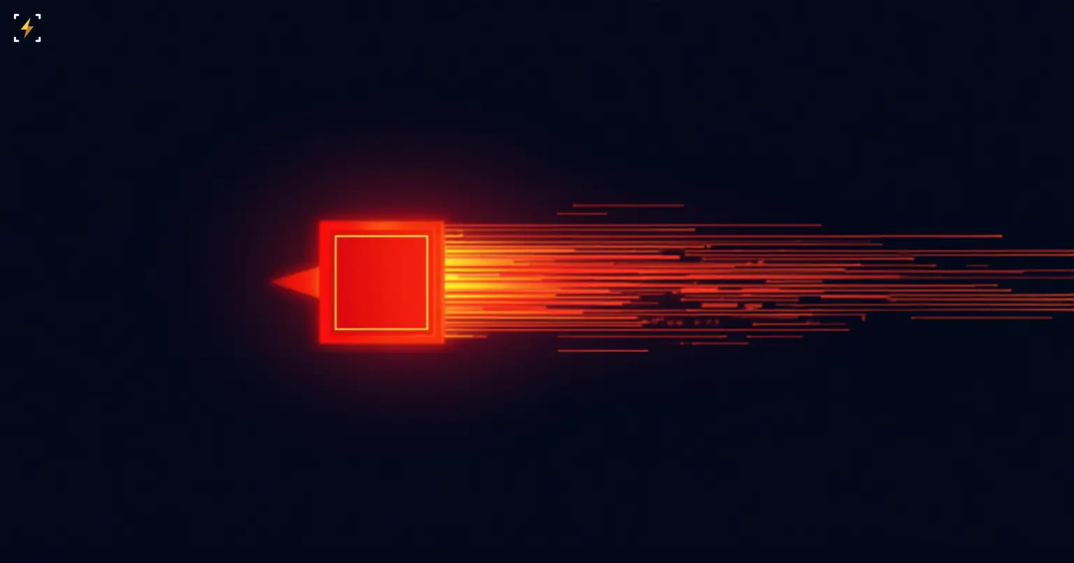 Flat vector illustration of a glowing red chip racing forward with fast horizontal speed streaks trailing behind it against a dark navy background, symbolizing a new AI inference chip outpacing rival hardware in speed benchmarks