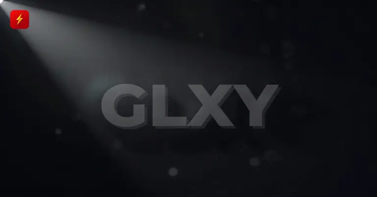 GLXY wordmark lit by a single spotlight beam on a dark background