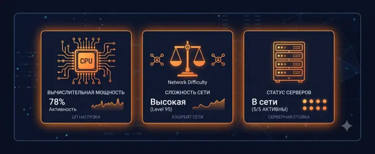 Иконки процессора, весов и серверной стойки — обложка статьи про хэшрейт в майнинге