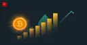 Golden bitcoin coin beside a rising chart, an oil-drop silhouette, and a falling line - cover for bitcoin's approach to ,000 news