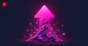Flat vector illustration of a glowing pink upward arrow rising from a pile of dissolving token shards, symbolizing Standard Chartered saying its $100 UNI target may be too low due to accelerating burns