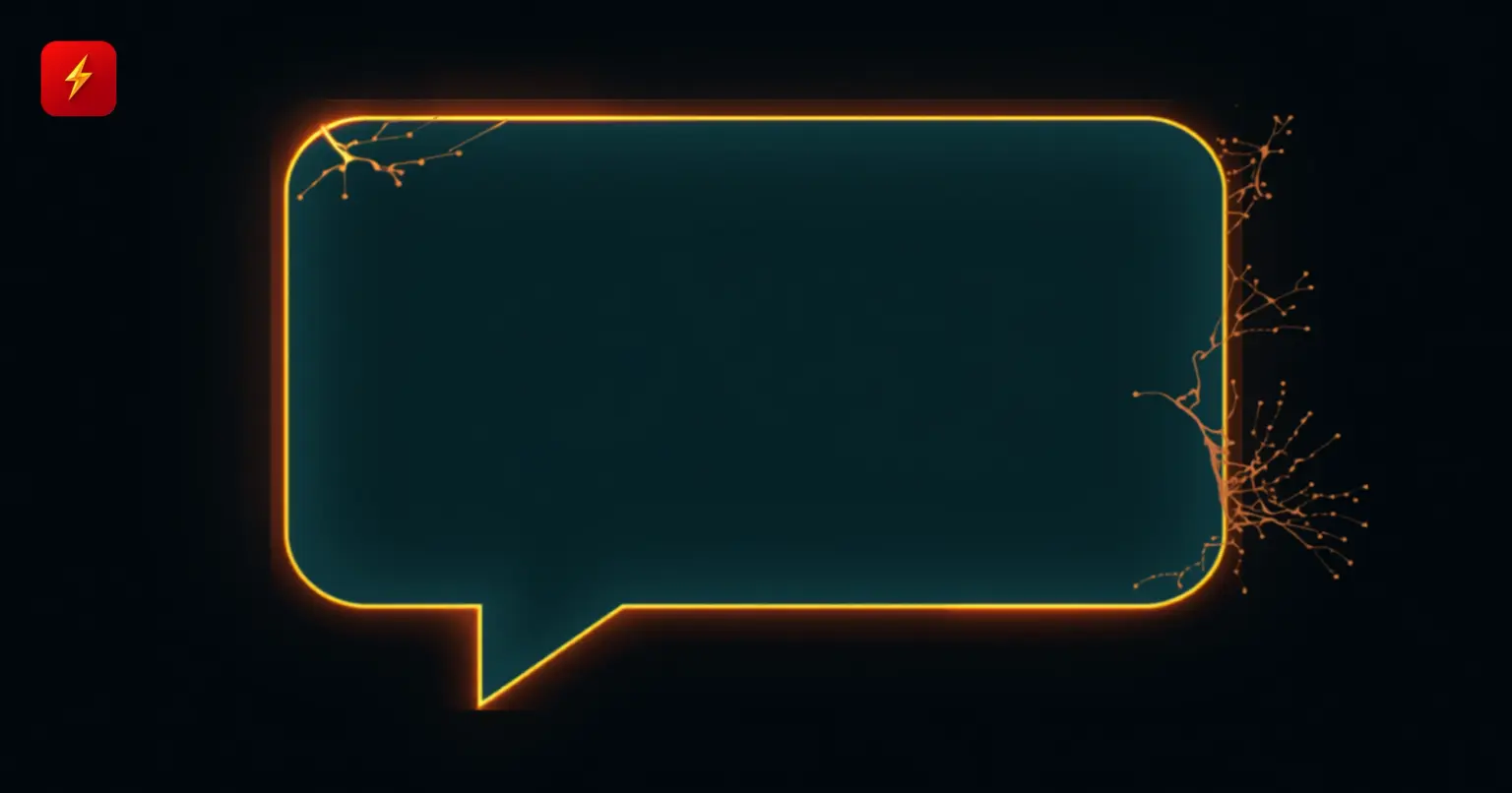 Flat vector illustration of a glowing speech-bubble outline with a hidden branching pattern fraying through one edge, symbolizing criticism of Anthropic's invisible watermark inside Claude's text output