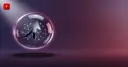 Glossy 3D growth arrow inside a glass sphere on a violet background — symbolizing Anthropic's speculative valuation