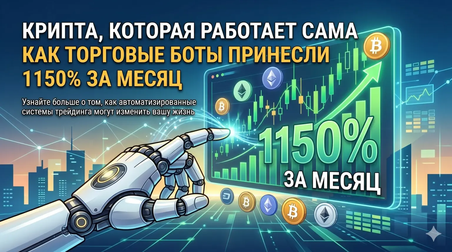 Обложка статьи: Крипта, которая работает сама: как торговые боты принесли мне $1 150 за месяц