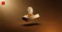 Glossy 3D gold bar with a coin on an amber background — symbolizing Tether's growing gold reserves
