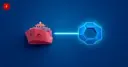 A cargo ship next to a glowing blockchain icon, symbolizing the tokenization of trade receivables
