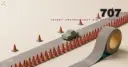 A road ribbon with cones packed tight on one side and spread far apart on the other