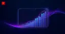 Flat vector illustration of a glowing phone-shaped chart with a rising candlestick trend line, symbolizing Ether.fi adding tokenized stock trading and portfolio-backed loans