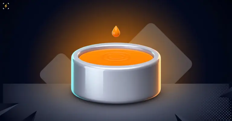 A silver tank filled to the brim with bright orange liquid, with one small orange droplet falling toward its rippling surface