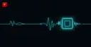 Flat vector illustration of a glowing heartbeat waveform flowing directly into a microchip icon, symbolizing Samsung's on-device AI models analyzing wearable biosignal data