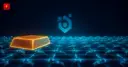Golden bar resting on a glowing blockchain grid - cover for the RWA growth vs DeFi slowdown news