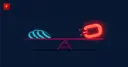 A balance scale tipping toward a shrinking pile of cyan coins on one side and a broken, shattering red chain link on the other, symbolizing a shrinking crypto treasury and a terminated partnership deal