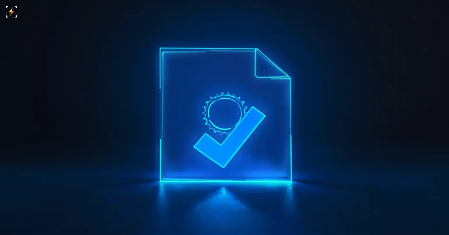 Flat vector illustration of a glowing blue document outline with a seal emblem and a large checkmark on a dark background, symbolizing an industry group formally endorsing proposed federal rules