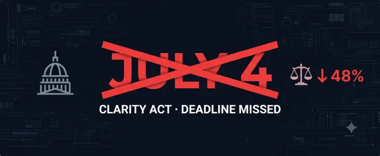 News cover: CLARITY Act: July 4 Deadline Is Dead — Two Negotiating Tracks Collapsed, Next Window at Risk