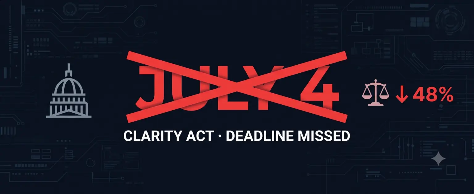 Обложка новости: CLARITY Act: дедлайн 4 июля мёртв — два переговорных трека рухнули, следующий шанс под угрозой