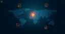 A glowing world map with one highlighted location pin surrounded by icons for market tools and articles, representing an Intokened site roundup