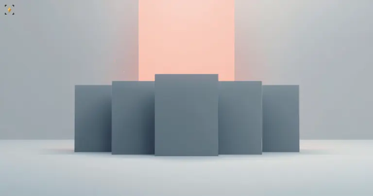 Five blank matte cards standing in a row under a soft coral light, illustrating a roundup of eight stories