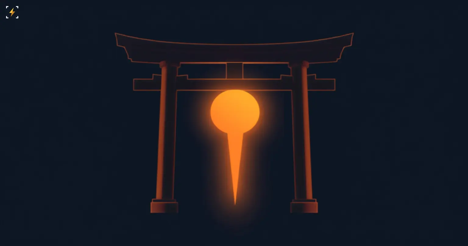 Flat vector illustration of a glowing gate shape with a small glowing token disc passing through it and casting a beam of light, symbolizing the SEC's proposed safe harbor for crypto token offerings