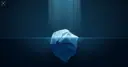 Matte iceberg with a small tip above the waterline and a vast body below, illustrating the hidden leverage behind the Archegos collapse