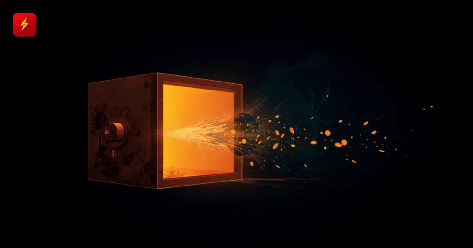 An old vault cracking open with a stream of glowing particles pouring out — cover for the dormant-since-2011 bitcoin wallet transfer news
