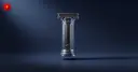 Glossy 3D column with a shield emblem on an indigo background — symbolizing Circle's dual regulatory shield