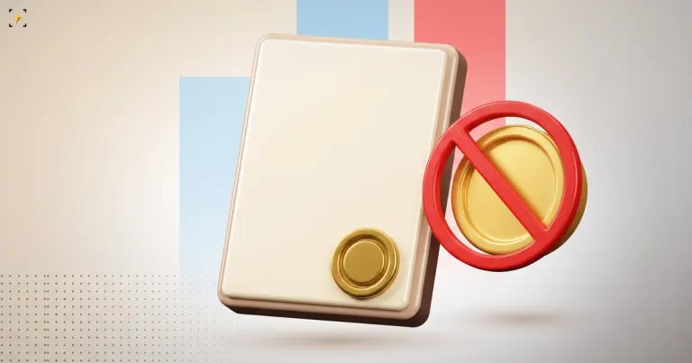 Sealed blank document beside a gold coin under a red prohibition ring