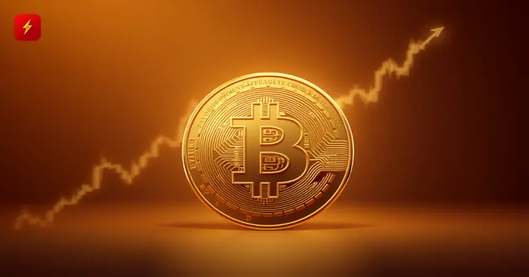 Bitcoin coin with a rising chart