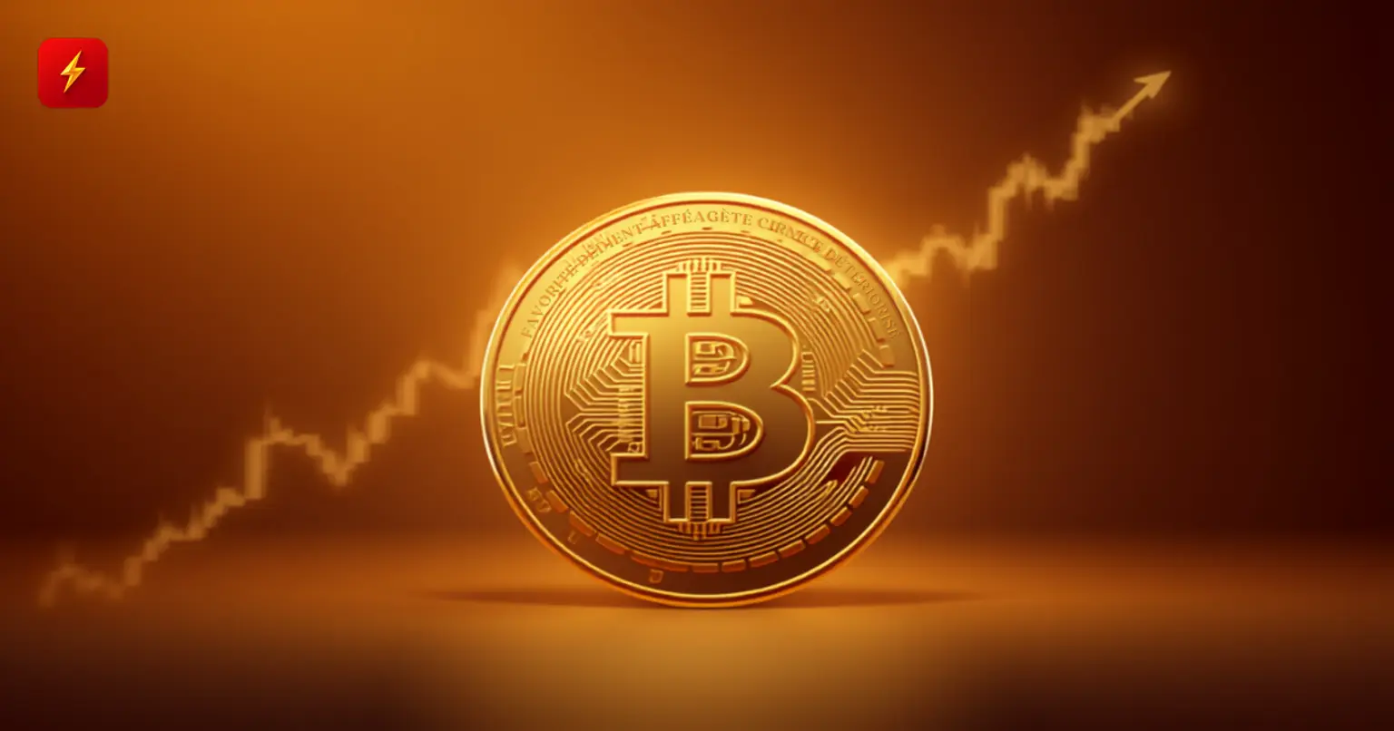 Bitcoin coin with a rising chart