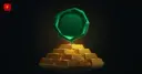 Flat vector illustration of a glowing emerald wax seal stamped onto a stack of gold bars, symbolizing KPMG's clean audit opinion on Tether's reserves