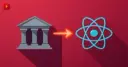 A bank icon with an arrow pointing to an atom, symbolizing the quantum threat facing the financial sector