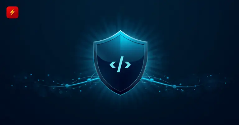 A shield with a code symbol connected by a node chain, symbolizing WEBCAT's website code verification