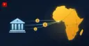 Bank connected by stablecoin payment rails to a network map of Africa