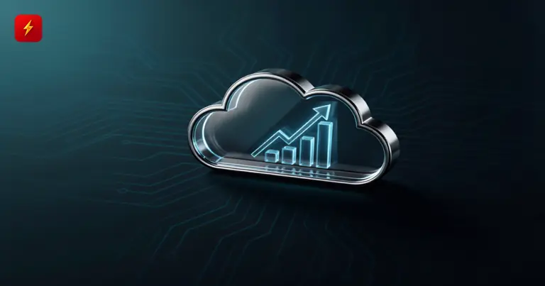 A glass cloud icon with a rising chart symbolizes Azure's revenue growth and the payoff on AI spending