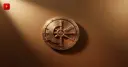 Glossy 3D bank vault door on a gold-amber background — symbolizing big banks benefiting from stablecoin legislation
