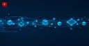 Stylized blockchain network illustration with streaming data blocks — cover for World Chain Flashblocks news
