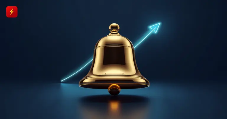 Gold IPO bell with a rising arrow