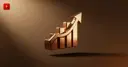 Glossy 3D upward growth arrow on a gold-amber background — symbolizing the AI stock rally after Citadel's deal
