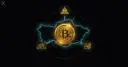 A glowing Bitcoin coin inside the outline of Kazakhstan, surrounded by icons for a courthouse, mountains, and a licensing document