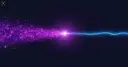 Плоская векторная иллюстрация двух светящихся потоков частиц данных, сходящихся в яркой точке — крупный плотный фиолетовый поток токенов слева намного превосходит тонкий синий поток справа — символ того, как использование токенов AI-агентами значительно опережает использование людьми