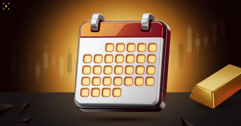 Calendar block with every cell glowing gold, a gold ingot lying to the right