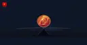 A glowing geometric coin balanced perfectly on a scale above a faint city skyline silhouette, symbolizing a regulated stablecoin launch backed by reserve assets